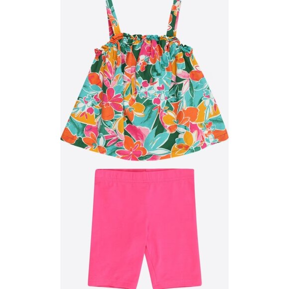 CARTERS Girls Tie Sleeve Floral Printed Top and Pink Bike Shorts Set Sz. 8/8A - Picture 1 of 2